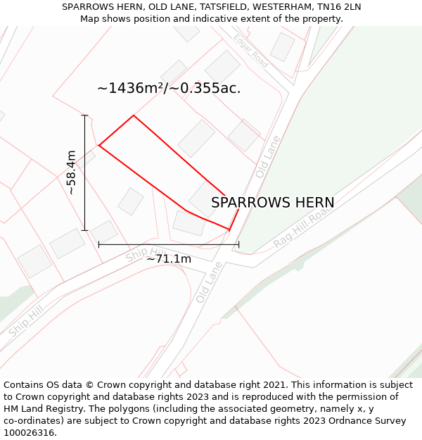 SPARROWS HERN, OLD LANE, TATSFIELD, WESTERHAM, TN16 2LN: Plot and title map