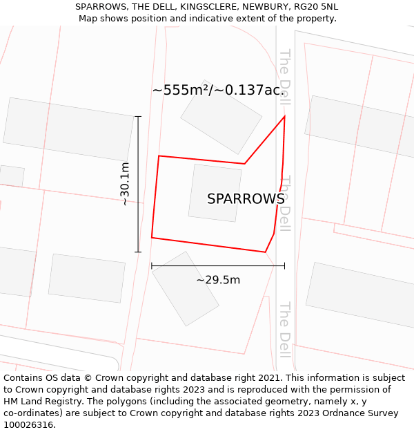 SPARROWS, THE DELL, KINGSCLERE, NEWBURY, RG20 5NL: Plot and title map