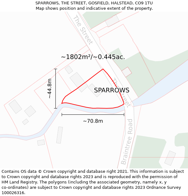 SPARROWS, THE STREET, GOSFIELD, HALSTEAD, CO9 1TU: Plot and title map