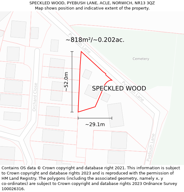 SPECKLED WOOD, PYEBUSH LANE, ACLE, NORWICH, NR13 3QZ: Plot and title map