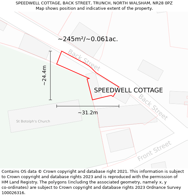 SPEEDWELL COTTAGE, BACK STREET, TRUNCH, NORTH WALSHAM, NR28 0PZ: Plot and title map