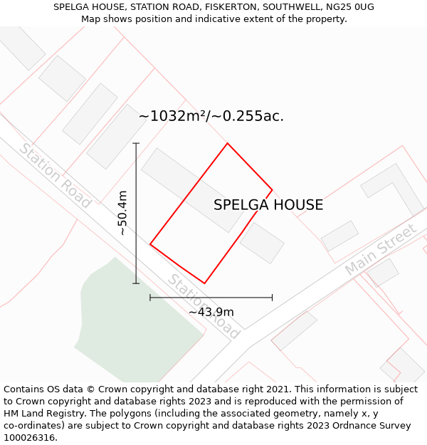 SPELGA HOUSE, STATION ROAD, FISKERTON, SOUTHWELL, NG25 0UG: Plot and title map