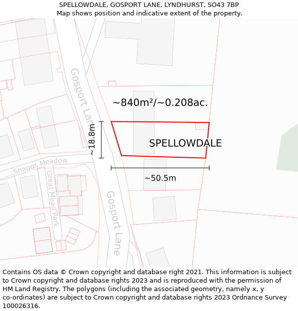 SPELLOWDALE, GOSPORT LANE, LYNDHURST, SO43 7BP: Plot and title map