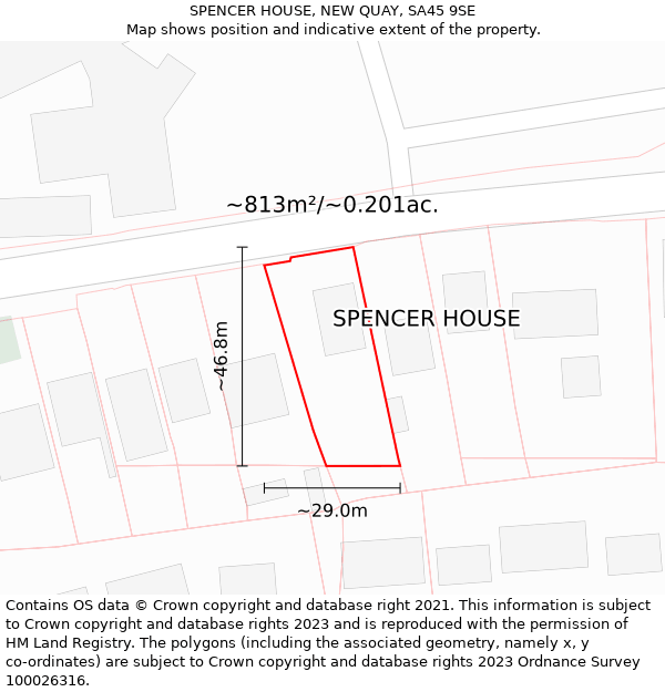 SPENCER HOUSE, NEW QUAY, SA45 9SE: Plot and title map