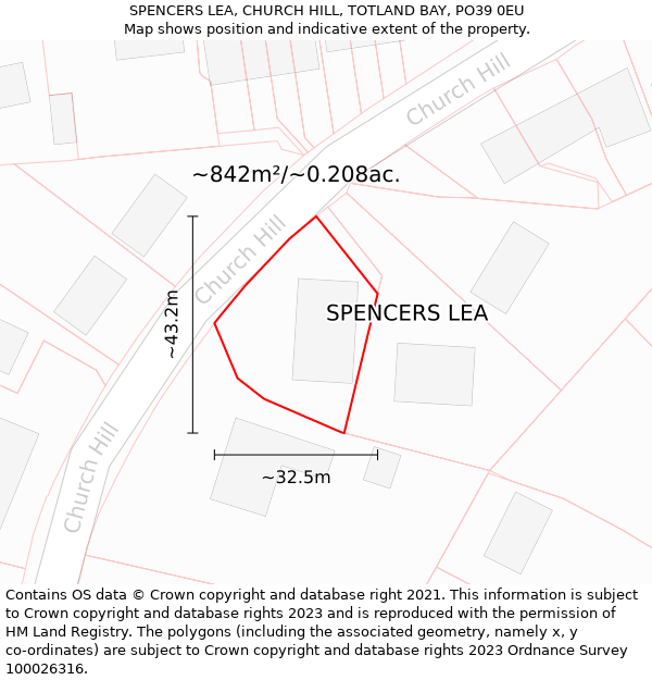 SPENCERS LEA, CHURCH HILL, TOTLAND BAY, PO39 0EU: Plot and title map