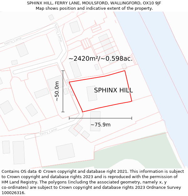 SPHINX HILL, FERRY LANE, MOULSFORD, WALLINGFORD, OX10 9JF: Plot and title map