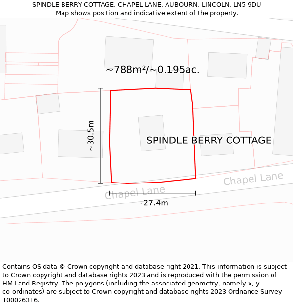 SPINDLE BERRY COTTAGE, CHAPEL LANE, AUBOURN, LINCOLN, LN5 9DU: Plot and title map