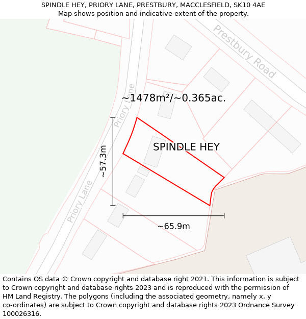 SPINDLE HEY, PRIORY LANE, PRESTBURY, MACCLESFIELD, SK10 4AE: Plot and title map