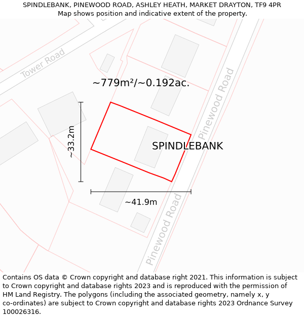 SPINDLEBANK, PINEWOOD ROAD, ASHLEY HEATH, MARKET DRAYTON, TF9 4PR: Plot and title map