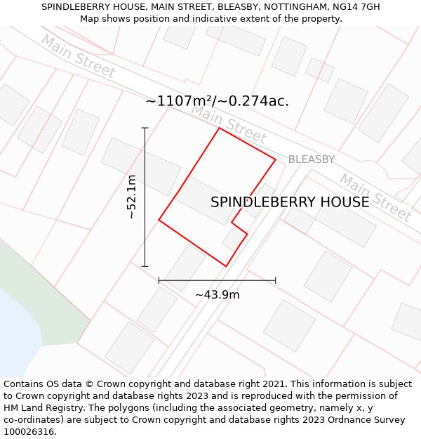 SPINDLEBERRY HOUSE, MAIN STREET, BLEASBY, NOTTINGHAM, NG14 7GH: Plot and title map