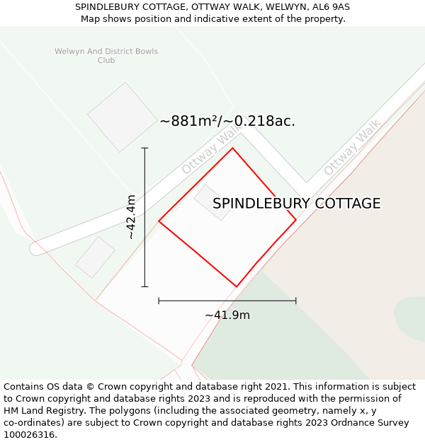 SPINDLEBURY COTTAGE, OTTWAY WALK, WELWYN, AL6 9AS: Plot and title map