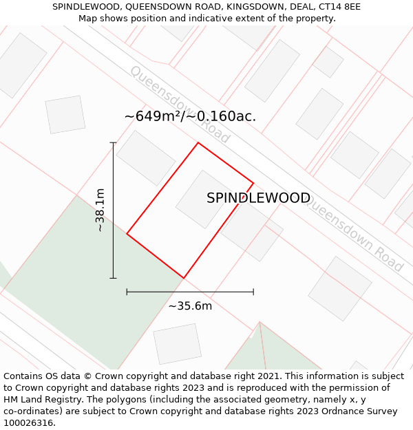 SPINDLEWOOD, QUEENSDOWN ROAD, KINGSDOWN, DEAL, CT14 8EE: Plot and title map