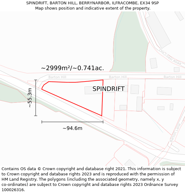 SPINDRIFT, BARTON HILL, BERRYNARBOR, ILFRACOMBE, EX34 9SP: Plot and title map