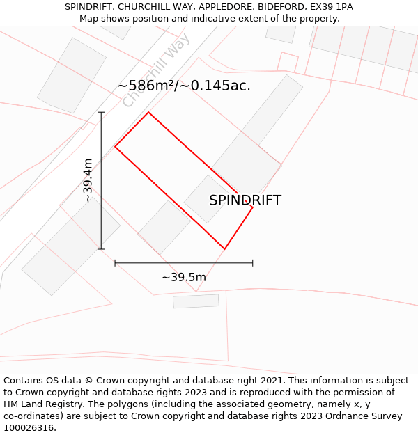 SPINDRIFT, CHURCHILL WAY, APPLEDORE, BIDEFORD, EX39 1PA: Plot and title map