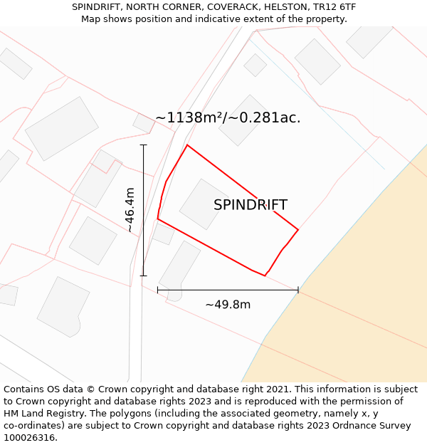 SPINDRIFT, NORTH CORNER, COVERACK, HELSTON, TR12 6TF: Plot and title map