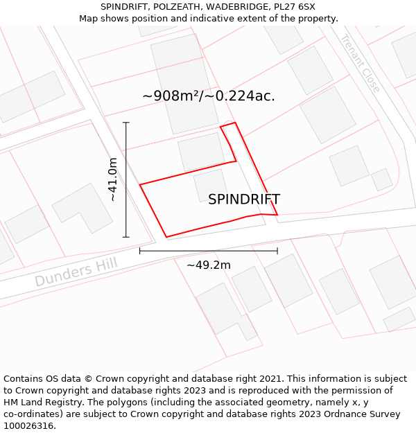 SPINDRIFT, POLZEATH, WADEBRIDGE, PL27 6SX: Plot and title map