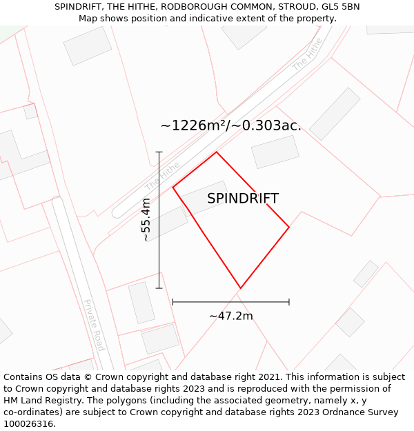 SPINDRIFT, THE HITHE, RODBOROUGH COMMON, STROUD, GL5 5BN: Plot and title map