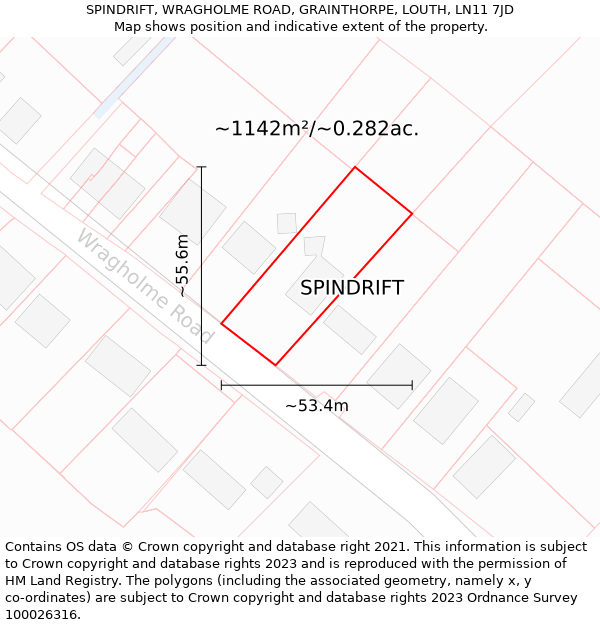 SPINDRIFT, WRAGHOLME ROAD, GRAINTHORPE, LOUTH, LN11 7JD: Plot and title map