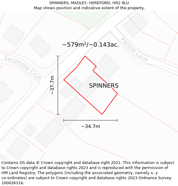 SPINNERS, MADLEY, HEREFORD, HR2 9LU: Plot and title map