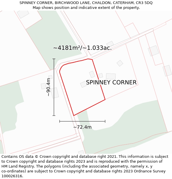 SPINNEY CORNER, BIRCHWOOD LANE, CHALDON, CATERHAM, CR3 5DQ: Plot and title map