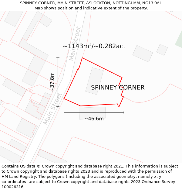 SPINNEY CORNER, MAIN STREET, ASLOCKTON, NOTTINGHAM, NG13 9AL: Plot and title map