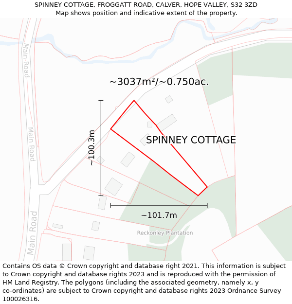 SPINNEY COTTAGE, FROGGATT ROAD, CALVER, HOPE VALLEY, S32 3ZD: Plot and title map