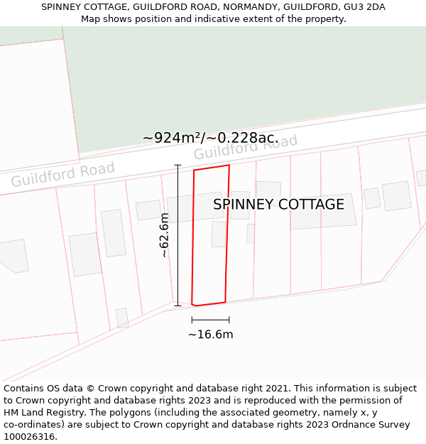 SPINNEY COTTAGE, GUILDFORD ROAD, NORMANDY, GUILDFORD, GU3 2DA: Plot and title map