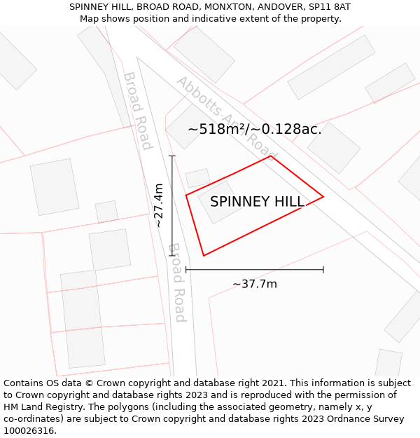 SPINNEY HILL, BROAD ROAD, MONXTON, ANDOVER, SP11 8AT: Plot and title map