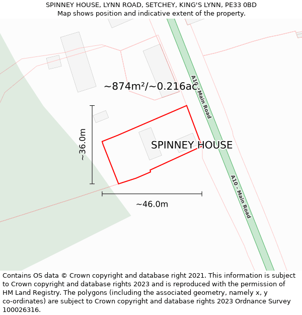 SPINNEY HOUSE, LYNN ROAD, SETCHEY, KING'S LYNN, PE33 0BD: Plot and title map