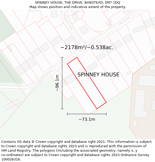 SPINNEY HOUSE, THE DRIVE, BANSTEAD, SM7 1DQ: Plot and title map