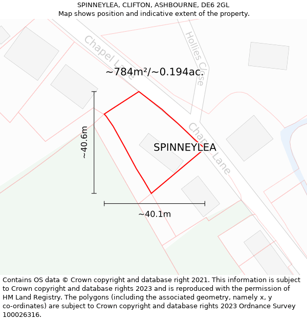 SPINNEYLEA, CLIFTON, ASHBOURNE, DE6 2GL: Plot and title map