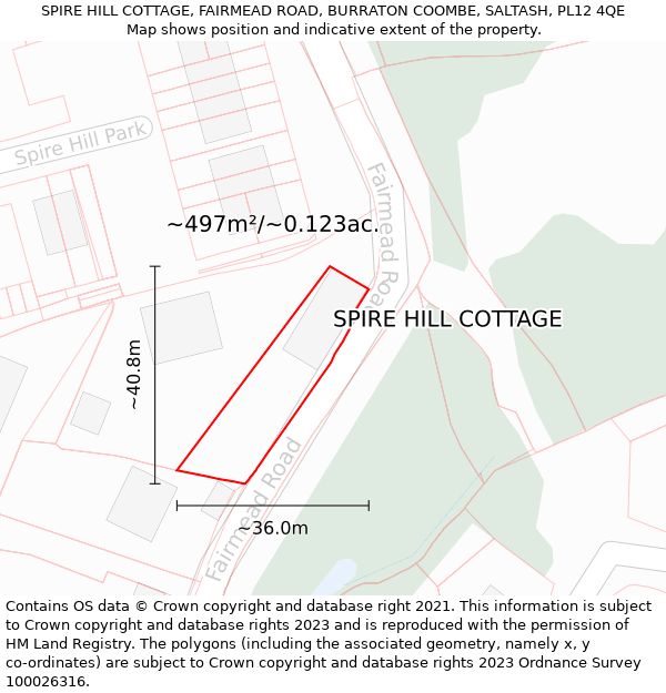 SPIRE HILL COTTAGE, FAIRMEAD ROAD, BURRATON COOMBE, SALTASH, PL12 4QE: Plot and title map