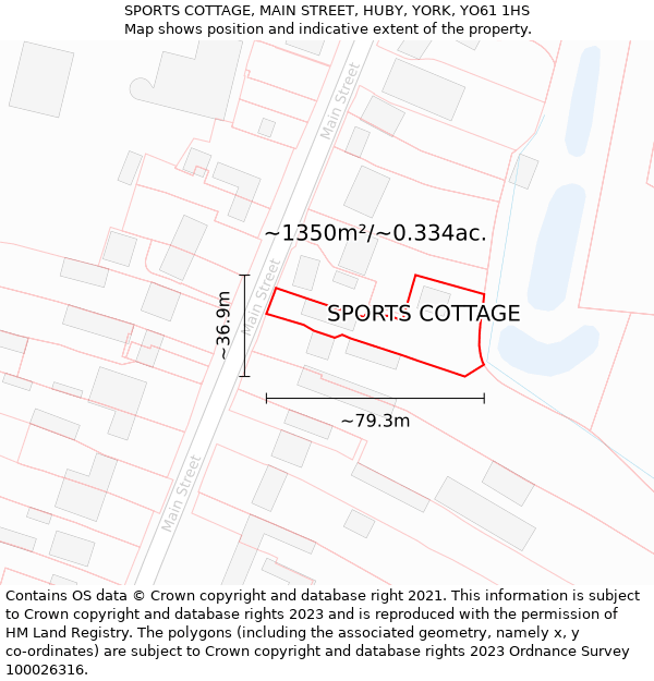 SPORTS COTTAGE, MAIN STREET, HUBY, YORK, YO61 1HS: Plot and title map