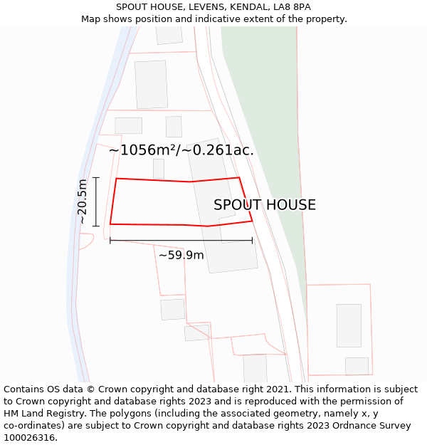 SPOUT HOUSE, LEVENS, KENDAL, LA8 8PA: Plot and title map