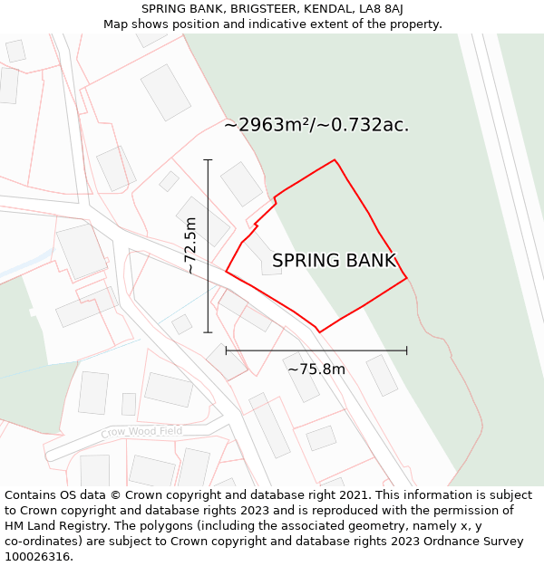 SPRING BANK, BRIGSTEER, KENDAL, LA8 8AJ: Plot and title map