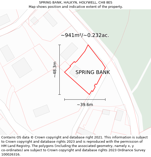 SPRING BANK, HALKYN, HOLYWELL, CH8 8ES: Plot and title map