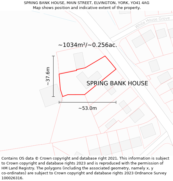 SPRING BANK HOUSE, MAIN STREET, ELVINGTON, YORK, YO41 4AG: Plot and title map