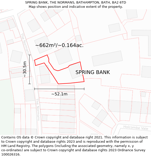 SPRING BANK, THE NORMANS, BATHAMPTON, BATH, BA2 6TD: Plot and title map