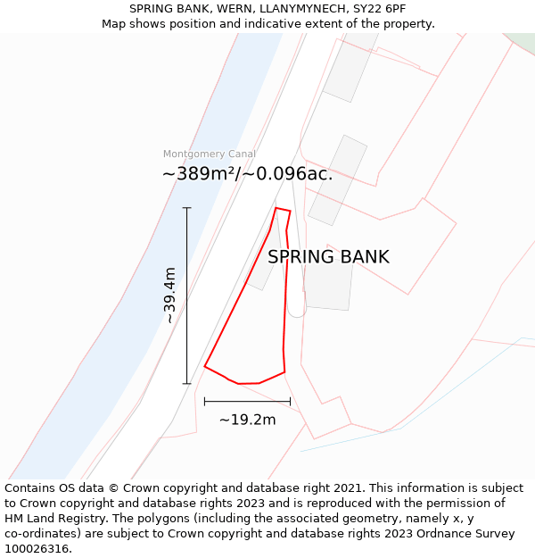 SPRING BANK, WERN, LLANYMYNECH, SY22 6PF: Plot and title map