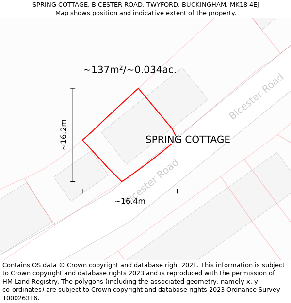 SPRING COTTAGE, BICESTER ROAD, TWYFORD, BUCKINGHAM, MK18 4EJ: Plot and title map