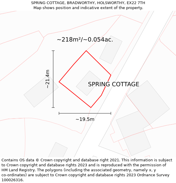 SPRING COTTAGE, BRADWORTHY, HOLSWORTHY, EX22 7TH: Plot and title map