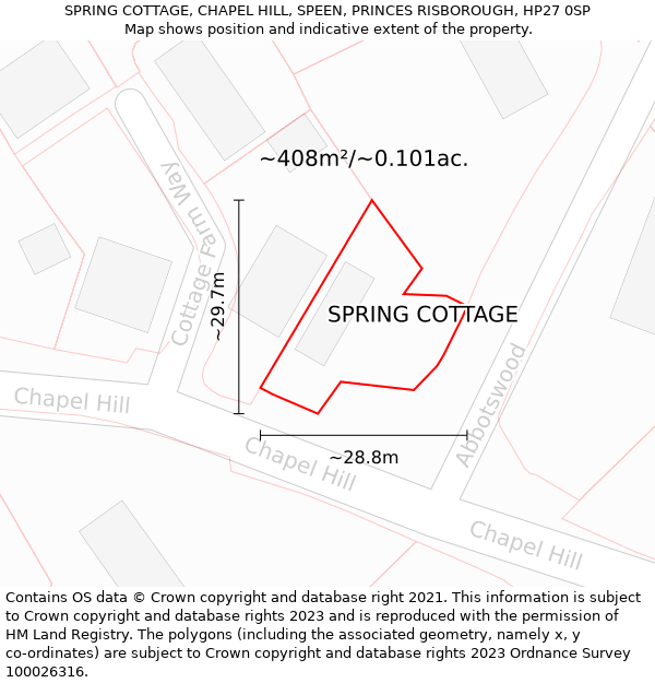 SPRING COTTAGE, CHAPEL HILL, SPEEN, PRINCES RISBOROUGH, HP27 0SP: Plot and title map