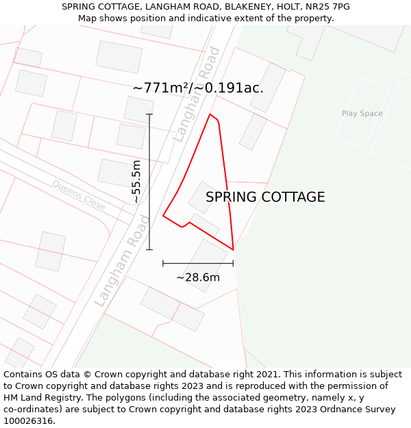 SPRING COTTAGE, LANGHAM ROAD, BLAKENEY, HOLT, NR25 7PG: Plot and title map