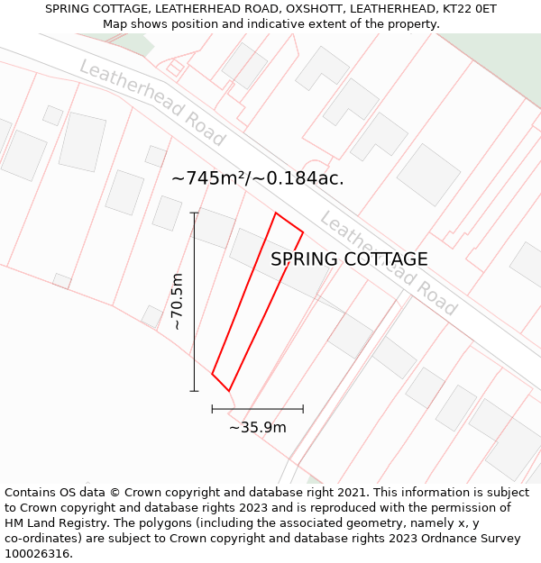 SPRING COTTAGE, LEATHERHEAD ROAD, OXSHOTT, LEATHERHEAD, KT22 0ET: Plot and title map