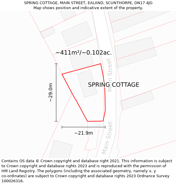 SPRING COTTAGE, MAIN STREET, EALAND, SCUNTHORPE, DN17 4JG: Plot and title map