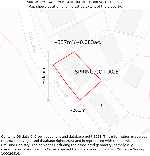 SPRING COTTAGE, OLD LANE, RAINHILL, PRESCOT, L35 0LZ: Plot and title map