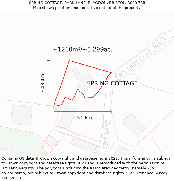 SPRING COTTAGE, PARK LANE, BLAGDON, BRISTOL, BS40 7SB: Plot and title map