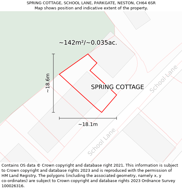 SPRING COTTAGE, SCHOOL LANE, PARKGATE, NESTON, CH64 6SR: Plot and title map