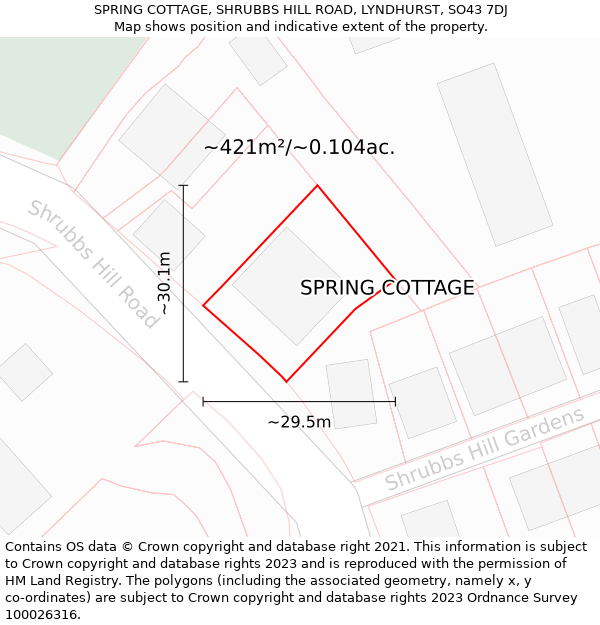 SPRING COTTAGE, SHRUBBS HILL ROAD, LYNDHURST, SO43 7DJ: Plot and title map