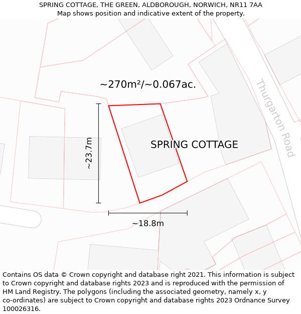 SPRING COTTAGE, THE GREEN, ALDBOROUGH, NORWICH, NR11 7AA: Plot and title map